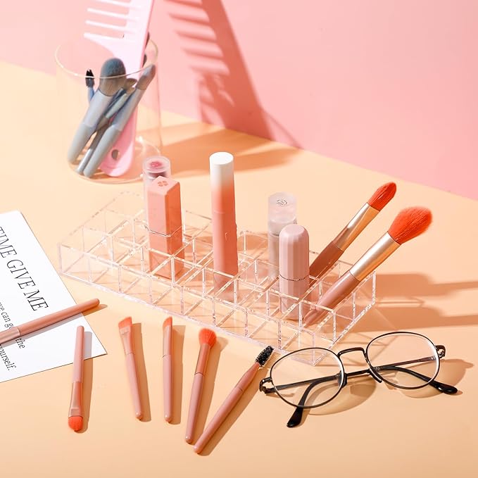 Kigley 3 Pcs Clear Lipstick Organizer Acrylic Lip Gloss Holder Cosmetic Storage Lipstick Display Case for Women Perfume Sample Drawer Brushes Bottles Birthday Gift(24 Grid)