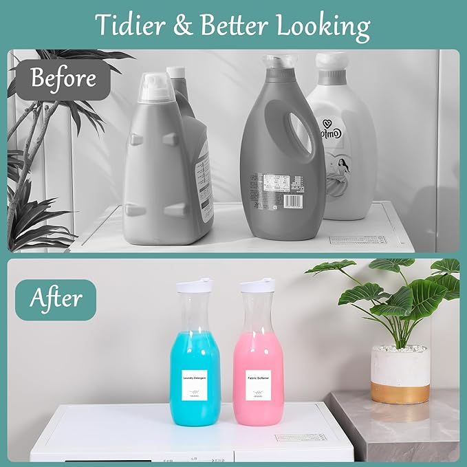 Laundry Detergent Dispenser by VEGEVIGI, 54OZ Laundry Soap Disepenser, Liquid Laundry Detergent Container Organizer, Plastic Fabric Softener and Powder Detergent Dispenser, 3PACK