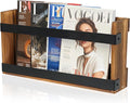 Wood Magazine Holders Wall & Bathroom Magazine Rack, Pine Wood + Black Metal Wall Magazine Holder for Magazines, Books – Mountable or Freestanding Organizer