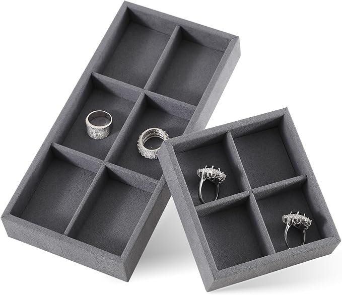 Dark Blue Jewelry Display Tray Ring Necklace Earring Bangle Organizer Multifunctional Storage Case for Jewelry Showcase (Small 4 Grids Tray)