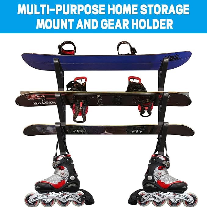Poskad Snowboard Wall Mount Rack,Adjustable Storage Layers Space Saving Design,Home and Garage SKi Board Storage. (3 Set)