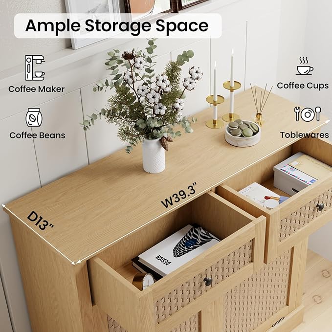 Double Tilt Out Laundry Hamper Cabinet,10 Gallon Laundry Cabinet with Drawers ＆ 2 Hidden Baskets, Farmhouse Storage Basket for Laundry Room, Bathroom, Kitchen, Wood