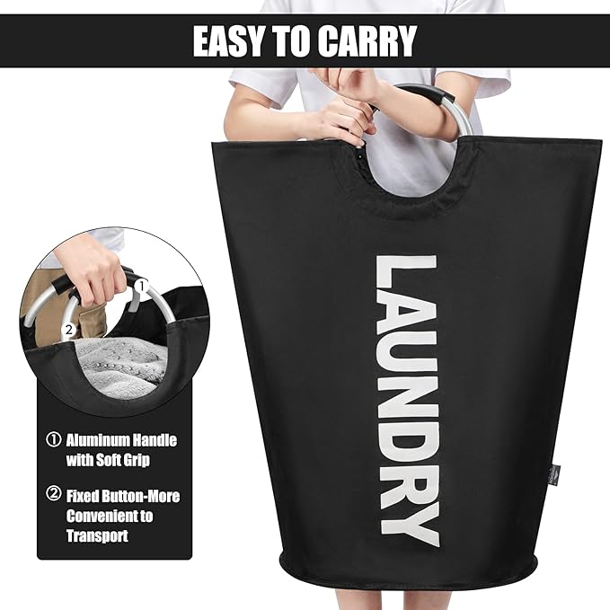 DOKEHOM 125L X-Large Laundry Basket, Collapsible Laundry Bag, Freestanding Tall Clothes Hamper, Foldable Washing Bin (Black)