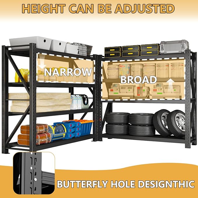 5000LBS Garage Shelving Heavy Duty, 59” W Storage Shelves, 4-Tier Adjustable Metal Storage Shelves, Steel Industrial Shelving Unit, Metal Shelving for Garage, Basement, Warehouse(Black, 59x20x79in)