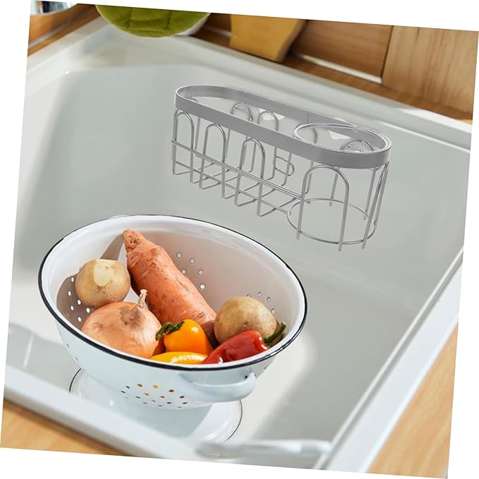 Stainless Steel Kitchen Sink Organizer Sponge Holder No Drill Iron Wire Basket for Cleaning Tools Storage Rack Versatile Sink Rack for Brushes and Sponges Space-saving Kitchen