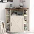 Vabches Corner Cabinet, Corner Storage Shelf with USB Ports and Outlets Industrial Organizer for Small Space Wooden 6-Cubby Bookshelf for Study, Playroom, Living Room (Off White)