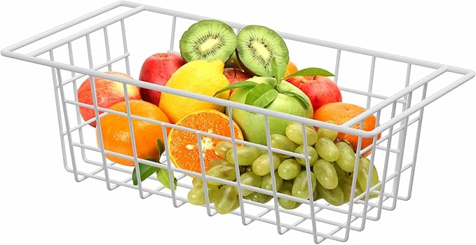 Chest Freezer Organizer Bins, Deep Freezer Basket Storage Rack Bins Wire Metal Baskets with Hanging Handles 17.5" 2Packs