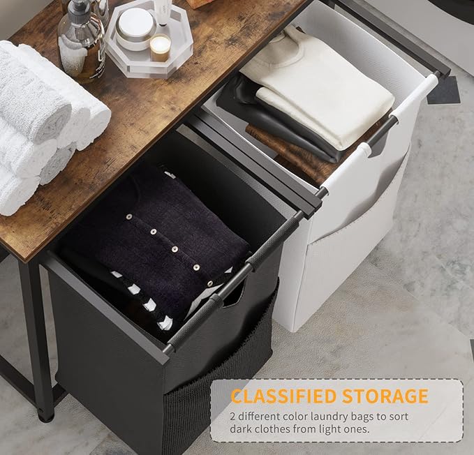 Laundry Basket Double Laundry Hamper with Removable Bags, Fabric Handles, Large Top Shelf and Laundry Bag for Bathroom, Dorm, Laundry Room