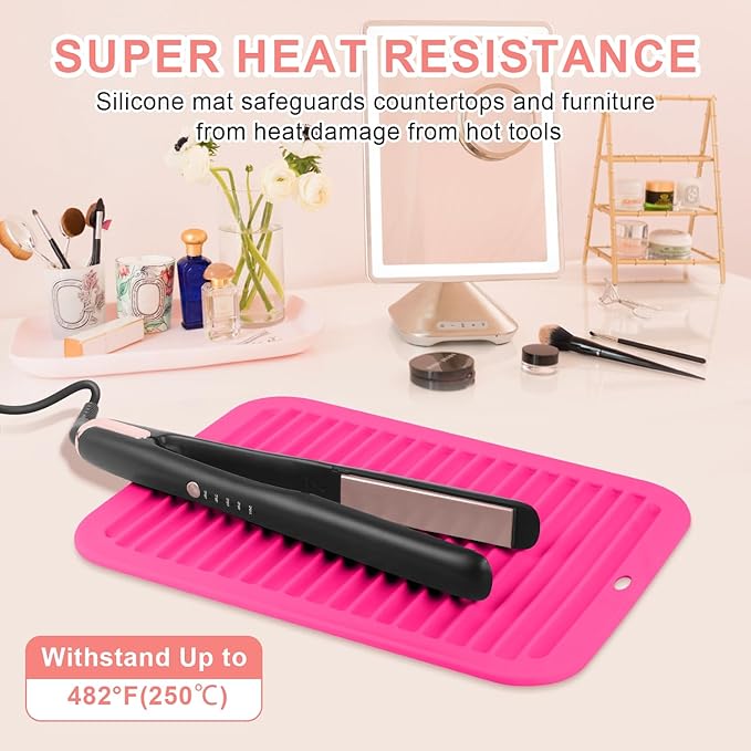 Large Silicone Heat Resistant Mat, Professional Hot Hair Tools Mat for Curling Iron, Flat Iron, Hair Straightener, Portable Hot Pad Cover with Velcro for Travel Home Salon(11.8" x 9.0")