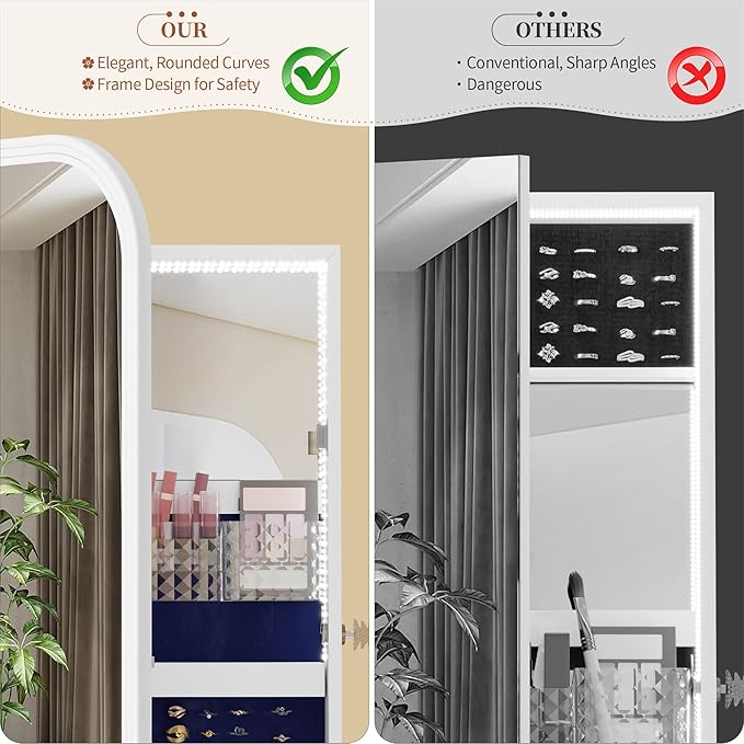 61" Full Length Mirror Jewelry Cabinet with Storage – Rotating, Lockable Jewelry Armoire with Velvet Lining, Standing Organizer for Women – Ideal Gift for Jewelry Storage & Display, White