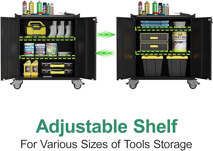 Metal Tool Cabinet,Garage Storage Cabinet System,Wall Cabinet & Locking Rolling Tool Cabinet with Doors and Adjustable Shelves,Steel Tool Cabinets for Home (4 Pcs-StyleC, Black)