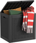 EasyUp 35 Gallon Resin Deck Box Waterproof, UV Resistant Outdoor Storage Box for Delivery, Patio, Garden,and Porch,Rattan Black
