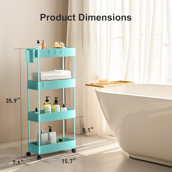 Pipishell Slim Storage Cart with Wheels, Bathroom Cart Organizer Bathroom Storage Small, Rolling Cart for Bathroom, Laundry Room, Kitchen, Narrow Space, Black PIUC04
