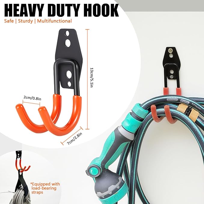 Heavy Duty Garage Storage Hooks, 4 Pack Utility Steel Garage Tool Organizer Wall Mount for Hanging Power and Garden Tools Ladders Hoses Bikes Ropes & Bulk Items
