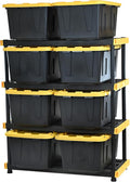 CX Black & Yellow, Shelving Unit and Heavy Duty Storage Containers, Extremely Durable (Shelf + 27 Gallon Container (8-Pack)), for Garage, Warehouse & Seasonal Storage