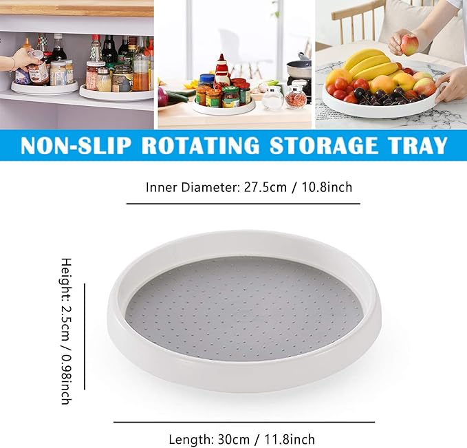2-Pack 12-Inch Lazy-Susans Turntable-Organizer Cabinet-Collection - Non-Slip BPA-Free