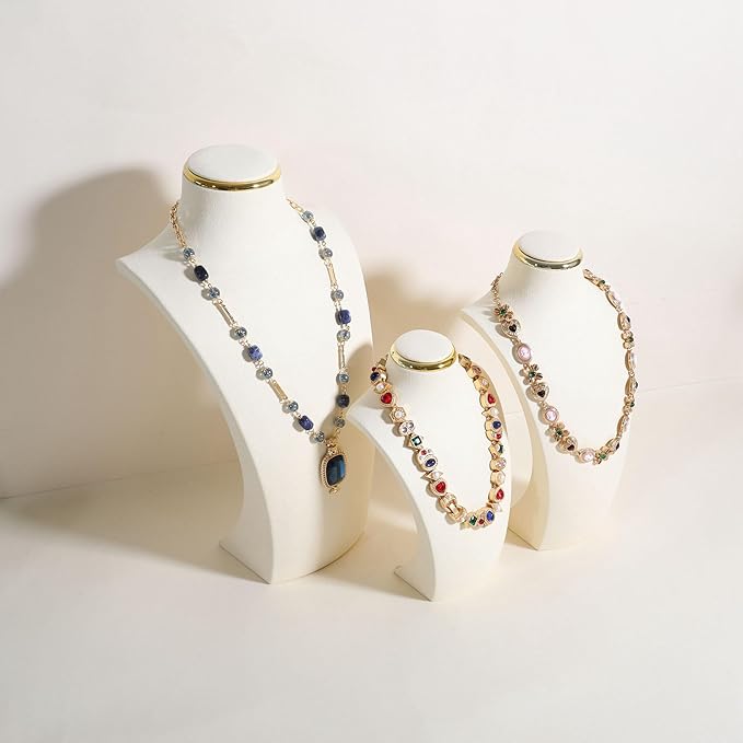 velvet necklace display stand, necklace display holder for selling, bust jewelry display, necklace mannequin display stand【Cream-Large】