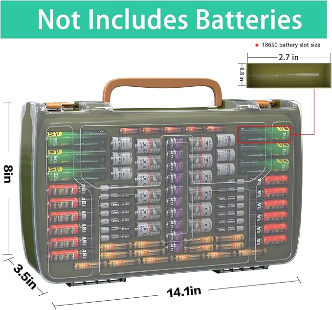 ALCYON Large Capacity 269 Battery Organizer Storage Case with Tester, Double-Side Battery Holder Container for AA AAA AAAA C D 9V Lithium 3V CR123 CR2032 CR1632 18650 Batteries(Box Only) (Green)