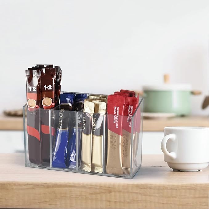 Acrylic Desk Organizer with Removable Dividers 4 Compartments, Clear Pen Holder Makeup Brush Holder