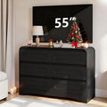 Black Dresser, Modern 6 Drawers Dressers & Chest of Drawers with Pre-installed Slide&Curved Profile Design, 47" Wide Wood Closet Clothes Storage Dressers Organizer for Bedroom Living Room Hallway