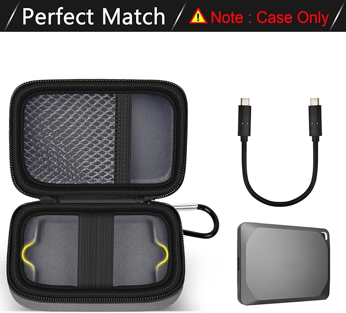Carrying Case Compatible with Crucial X10/ X9 Pro 4TB/ 2TB/ 1TB Portable SSD, External Solid State Drive Hard Storage Holder Bag Fits for USB-C Cable (Box Only)（Dark-Grey）