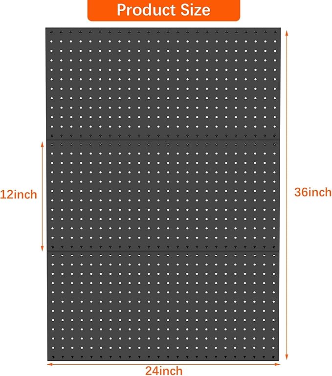 WALMANN Metal Pegboard Panels for Wall Garage Tools Storage Pegboard for Garage, Workbench, Modular Peg Board Tool Organizer Board (Black 12"*24", Pack of 3)