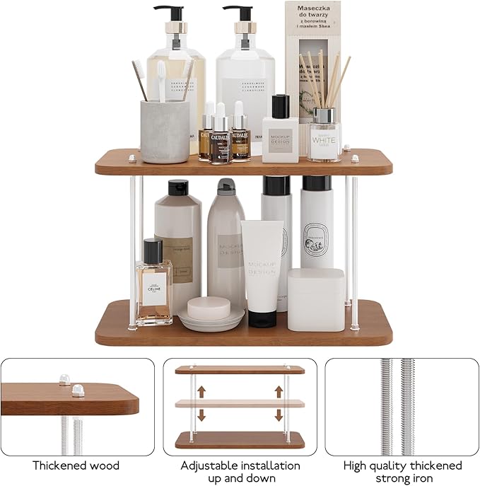 Bathroom Counter Organizer,Spices Organizer,Kitchen Countertop Organizer,Restroom Organizers,Bathroom Counter top Organizers and Storage,Cologne Stand,Adjustable Partition Height(Brown 2 Tier)