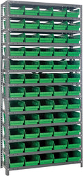 Quantum Storage Systems 1875-104GN Solid Heavy Duty 13 Shelves 60 Economy Green Bins 75" H x 36" W x 18" D