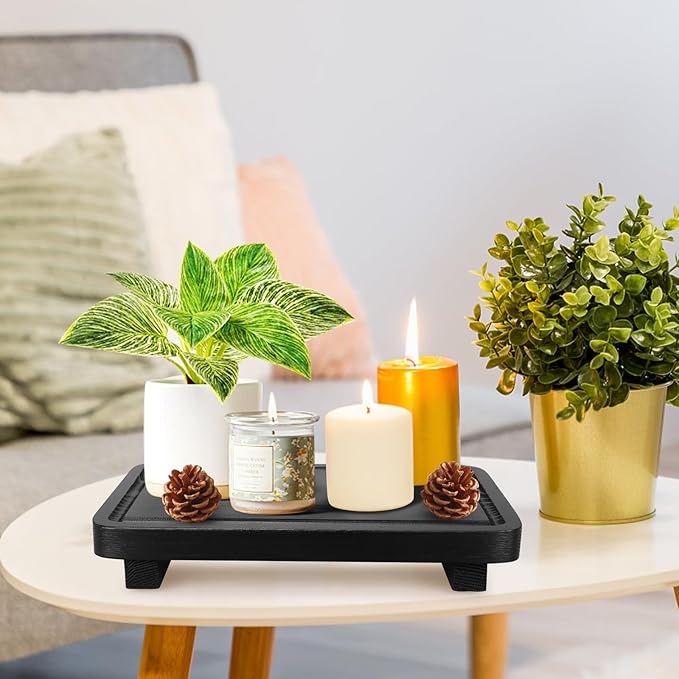 Black Bathroom Counter Organizer Wood Risers Display Pedestal Stand Kitchen Countertop Trays Farmhouse Wooden Dish Soap Dispenser Holder for Bathroom Decor Kitchen Sink Accessories Vanity Tray