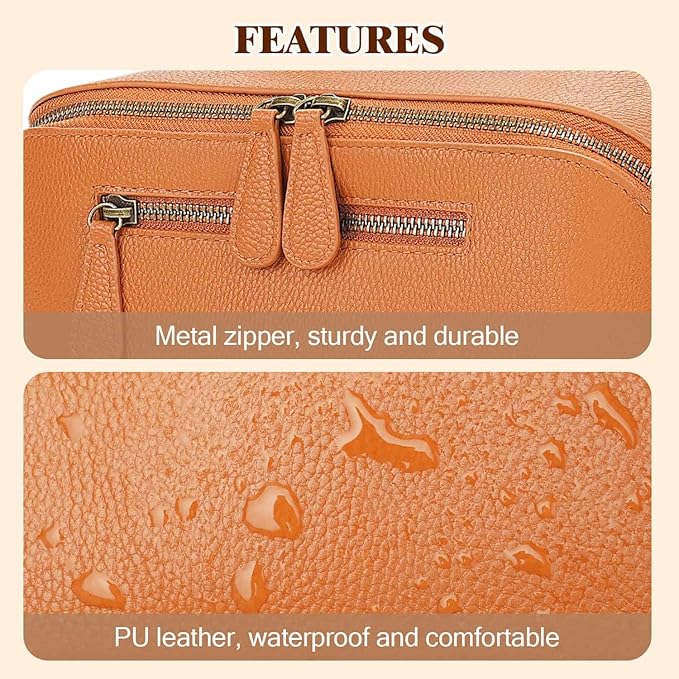 Travel Makeup Bag Large Capacity Cosmetic Bags for Women Waterproof Make up Organizer Toiletry Bag Open Flat Portable with Divider with Handle Pouch (Brown, 3L)