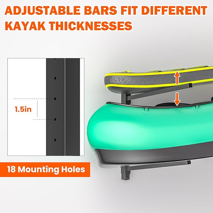 Ultrawall Kayak Storage Rack, Adjustable Wall Mounted Kayak Holder for Garage, Heavy Duty Kayak Hanger for Canoe, Paddleboard, Indoor & Outdoor Use