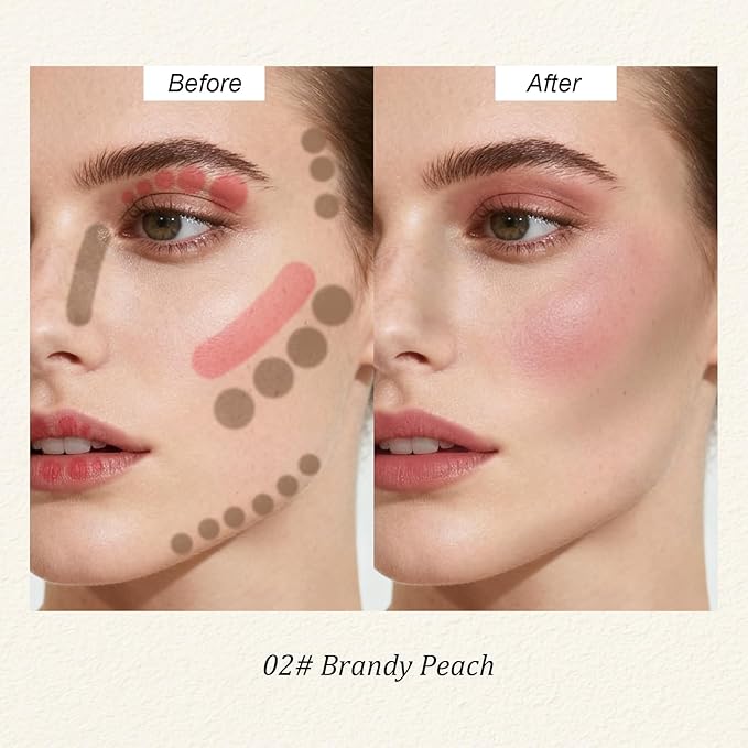 Color Nymph Cream Blush Contour Stick, Double-end Makeup Stick Multiuse Blush Butter Bronzer For Cheeks Eyes Lip Matte Finish Vegan & Cruelty-Free - 02# Brandy Peach