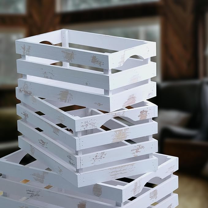 wald imports - Set of 3 White Washed Wooden Crates for Storage - Decorative Wooden Crate Set for Home Decoration & Display - Vintage Storage for Household Goods