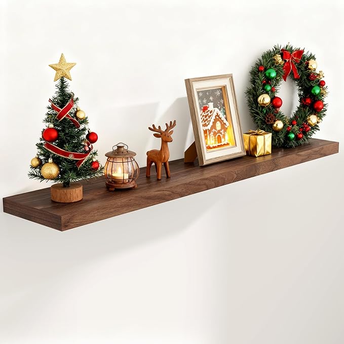 Fun Memories 55Inch Floating Shelves for Wall 1 Pack Shelves for Bedroom|Kitchen|Bathroom Wall Mounted Rustic Wood Floating Shelf with Invisible Brackets for Books|Storage|Decor, Walnut
