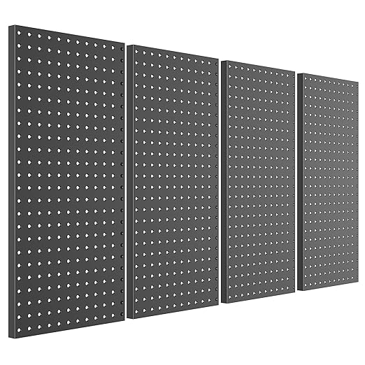 Pegboard Smith Metal Pegboard Panels 12" x 24", 4 Pack Black Wall Mounted Tool Organizer Boards, Heavy Duty Tool Storage Peg Board for Garage, Workbench, Office, Fits 1/4" Peg Hooks