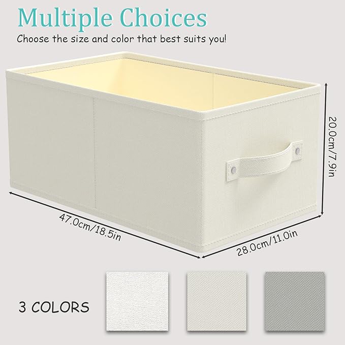 Foldable Closet Organizer, 3 Pack Cube Storage Bin, Clothes Basket for Shelves with 2 Handles, Saving Space, Beige, 18.5 x 11 x 7.9 In, XSNY11BEL-3