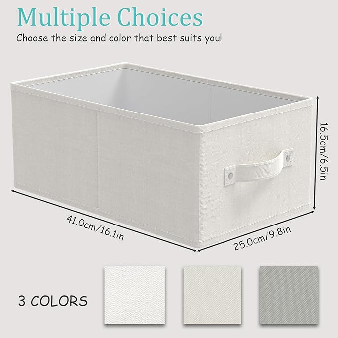 Fabric Storage Boxes for Shelves, 3 Pack Foldable Cloth Bins, Closet Organizers System with 2 Handles, Durable and Sturdy, Saving Space, White & Ivory, 16.1 x 9.8 x 6.5 In, XSNY11WM-3