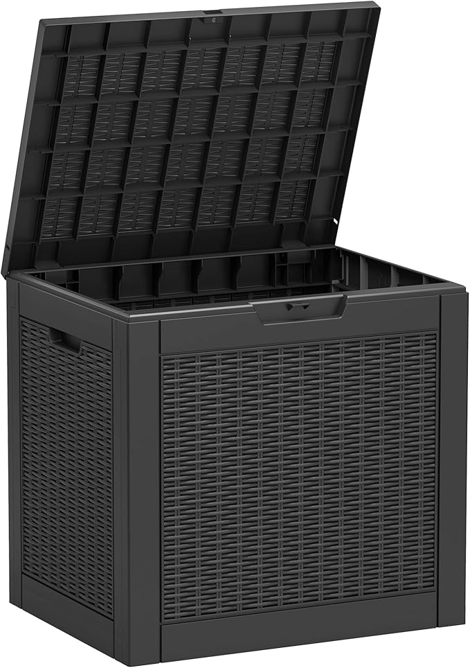 Deck Box, 31 Gallon Resin Outdoor Storage Box, Waterproof and UV Resistant Lightweight Storage Deck Box for Garden Tools, Supplies