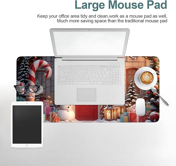 Christmas Scene Gaming Mouse Pad 31.5"x11.8"Desk Mat Anti-Slip Rubber Base & Durable Stitched Edges for Gamers Smooth Mouse Writing Surface for Desk Office/Home
