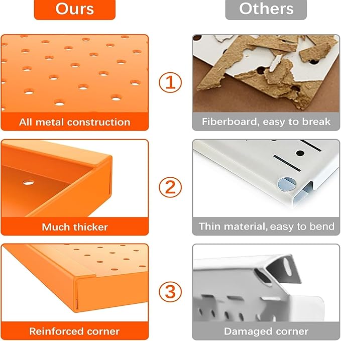 TORACK Metal Pegboard Wall Organizer 24" x 24" or 12" x 48", 70 PCS Tools Storage Pegboard for Garage, Modular Pegboard, Tool Organizer Board with Peg Board Hooks(Orange)