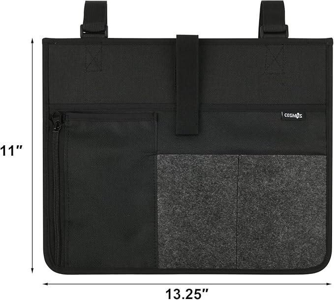 Cosmos Armrest Chair Side Organizer Bedside Caddy Organizer Bed Buk Storage Bag Armchair Wheelchair Hanging Side Pocket Bag for Ipad, Tablet, Cellphone, Remote Control, Magazines, Books & Water Bottle