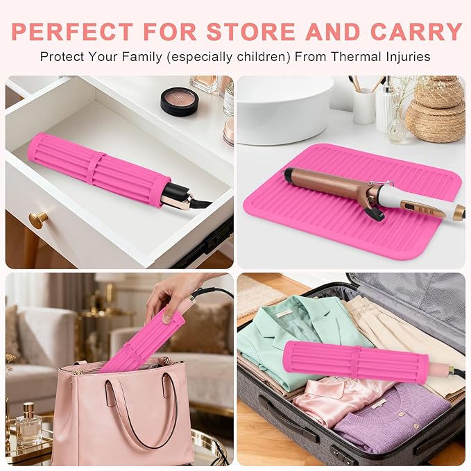 AMIJEAL Oversize Silicone Heat Resistant Mat for Hair Tools, Curling Iron Flat Iron Hair Straightener Holder Mat, Portable Hot Tools Sleeve Pad for Travel Vanity Salon(14.2" x 11.0")
