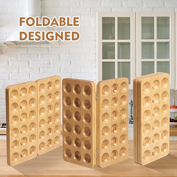 Egg Basket for Chicken Owners Egg Holder Countertop for Parents with Kids Suitable for Kitchen Counter Foldable Wooden Egg Storage Stacks 36 Eggs, Egg Tray Save Counter Space for Display Fresh Eggs