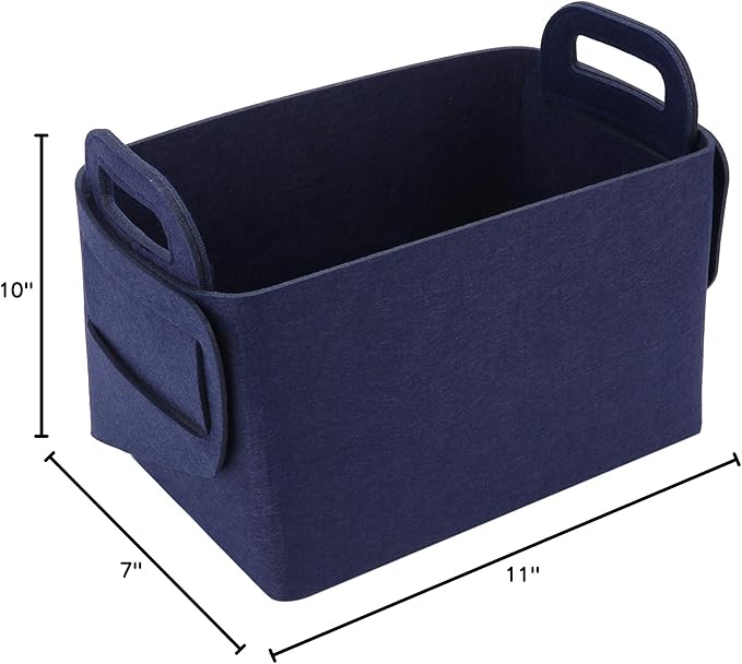 Minoisome Storage Basket Felt Storage Bin Collapsible& Convenient Box Organizer with Carry Handles for Office Bedroom Closet Babies Nursery Toys Laundry (Navy Blue, 15.7inch（L）×11inch（W）×10inch（H）)