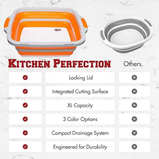 KITCHEN PERFECTION Collapsible XL Smoker & BBQ Prep Tub with Locking Lid & Cutting Board - Grill Caddy Container for Meat Marinating & Brine Perfect For Brisket, Turkey & Ribs - Best Gift For Men