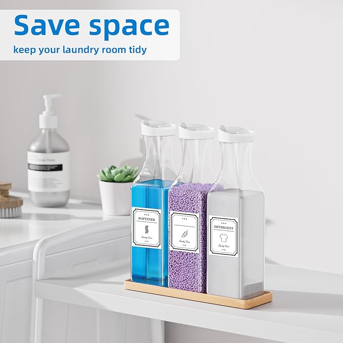 Laundry Detergent Dispenser,54OZ Laundry Soap Dispenser,Liquid Laundry Detergent Container,Fabric Softener Dispenser with Tray,Laundry Room Organizer with 4 Labels