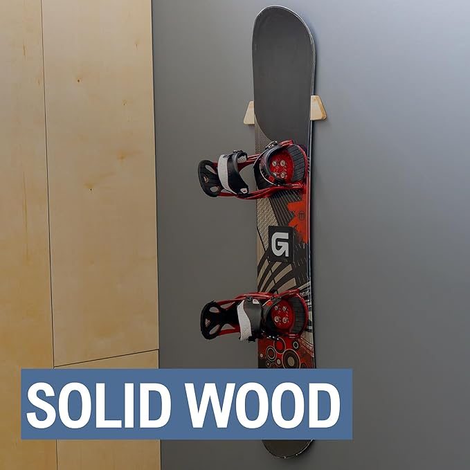 StoreYourBoard Minimalist Wood Snowboard Rack, Wall Mount Storage Display, Adjustable Size, Solid Wood Holds 30 lbs