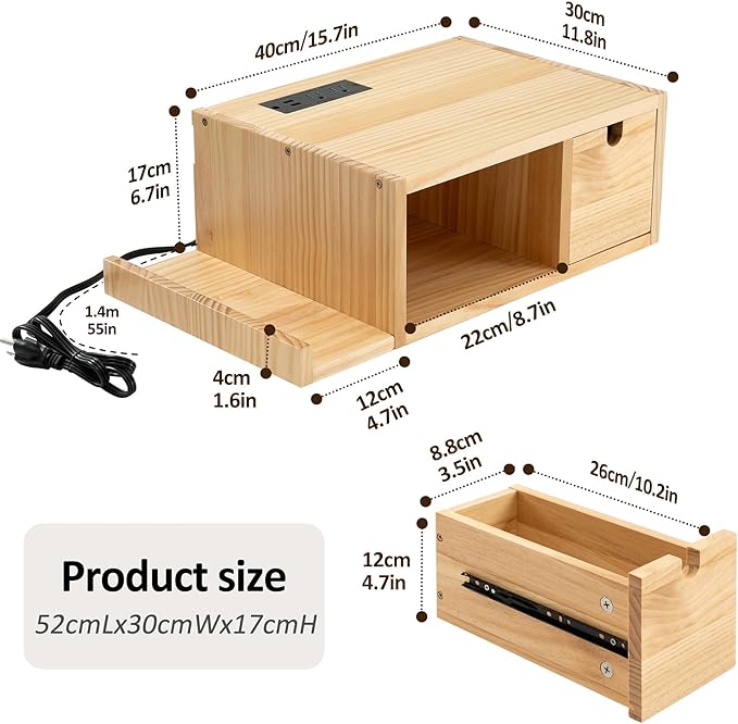 Afuly Floating Nightstand Set of 2 with Charging Station, Wall Mount Night Stands with Drawer Hanging Bedside Table End Table, Solid Wood Modern Side Table Shelf for Bedroom Natural Wooden Decor