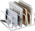 SANRUI Acrylic Desk File Organizer Holder, 5 Upright Clear Desktop Mails Sorter Document Magazine Storage Organization Letter Folder Racks for Home, Office & Classroom