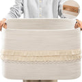 danpinera 108L Large Basket for Living Room, Boho Decorative Basket Organizing with Handles, Cotton Rope Storage for Toys, Pillows, Clothes, 25’’*16’’*16’’ White
